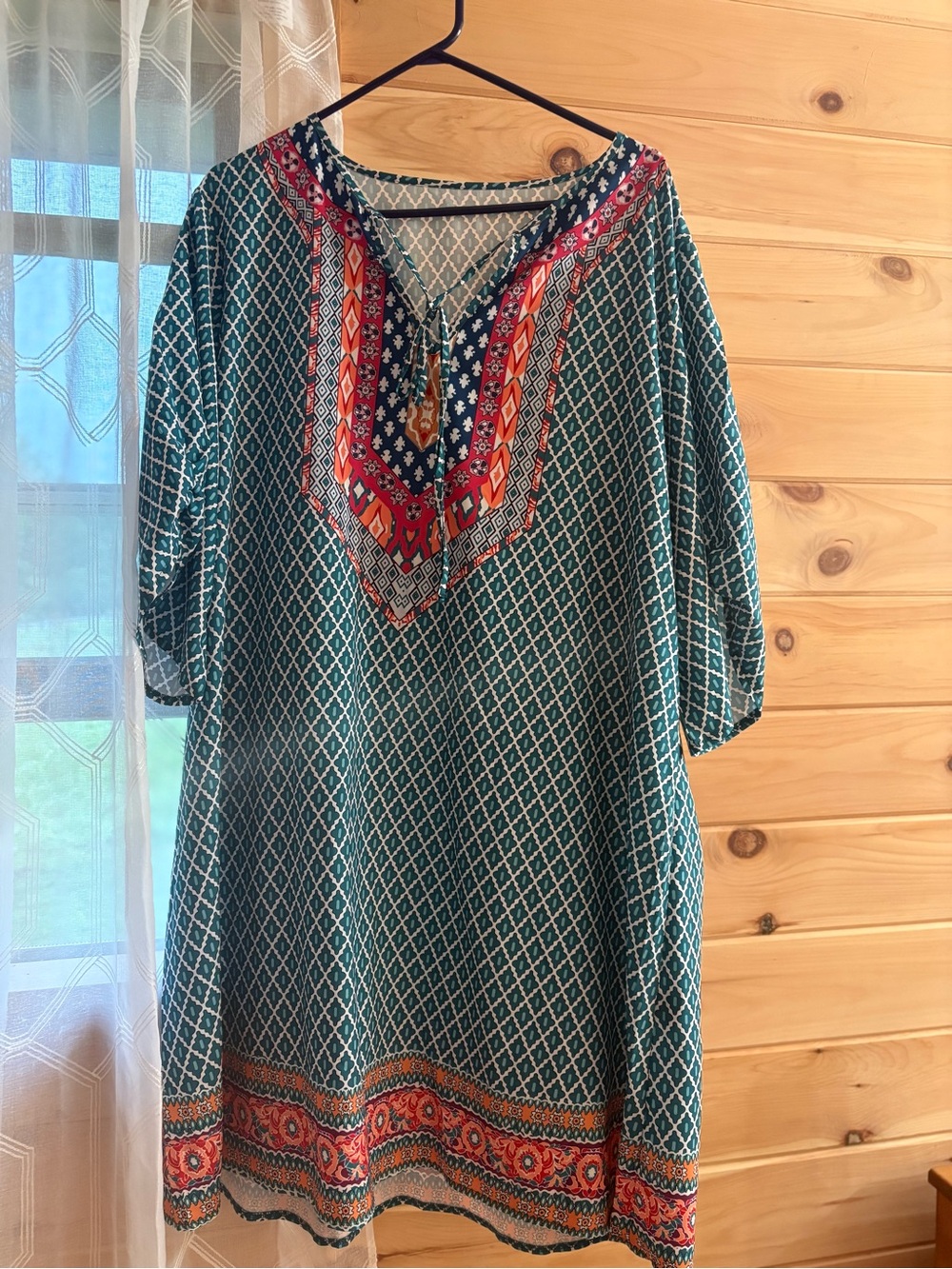 SHEIN Teal Tunic with Red and Orange Accent